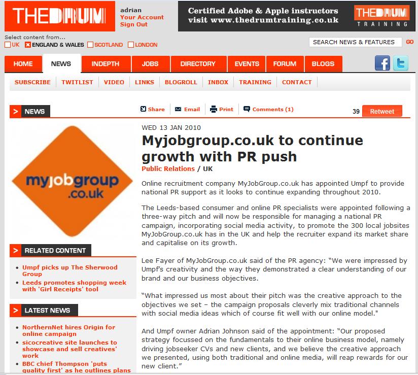 The Drum MyJobGroup.co.uk appointment 13 Jan 2010