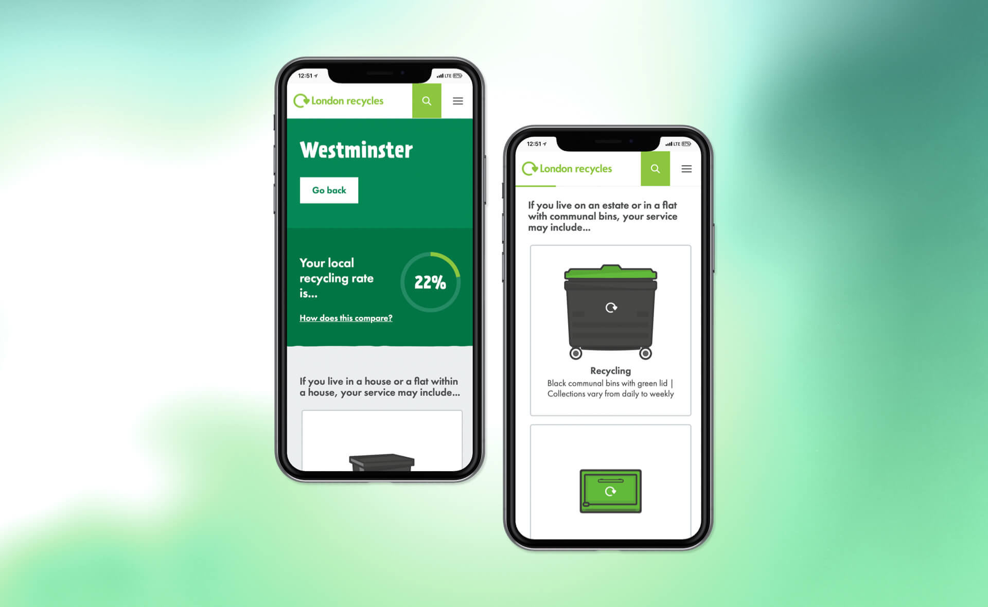 London Recycles website borough recycling mockup on mobile