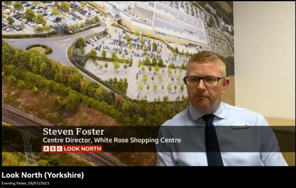 Centre Director at White Rose shopping centre in Leeds, Steven Foster, speaks to the BBC during a news bulletin. 
