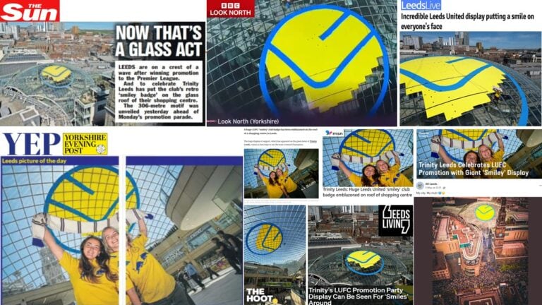 LUFC Leeds United Trinity Leeds PR Stunt Media Coverage